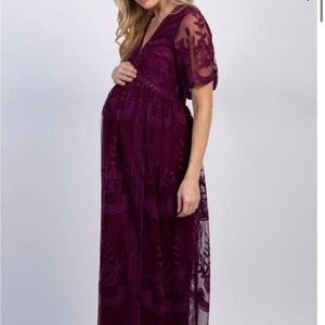 PinkBlush Maternity Dress 	
Dark Burgundy Lace Mesh Overlay Plus Maxi Dress